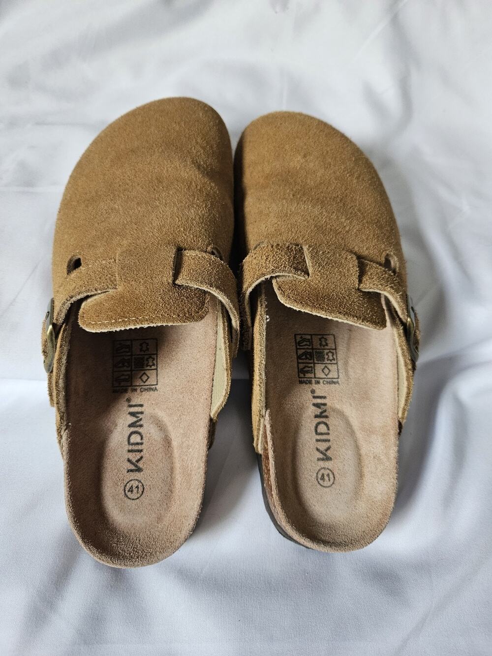 Kidmi Womens Suede Clogs US 9 EU 41 Tan Brown Buckle Closed Toe